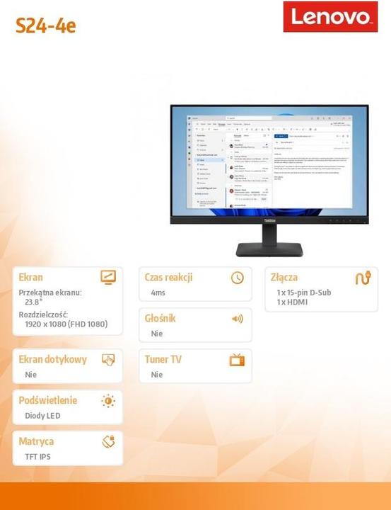 Image du produit Lenovo ThinkVision S24-4e (1920 x 1080 pixels, 23.80")