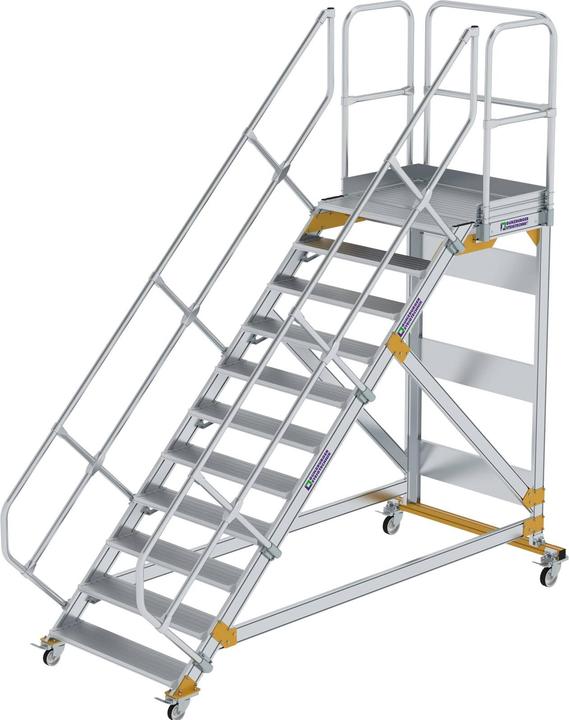 Produktbild Munk Plattformtreppe 45° fahrbar Stufenbreite 1000mm 11 Stufen Aluminium geriffelt (Plattformleiter, 100 cm)