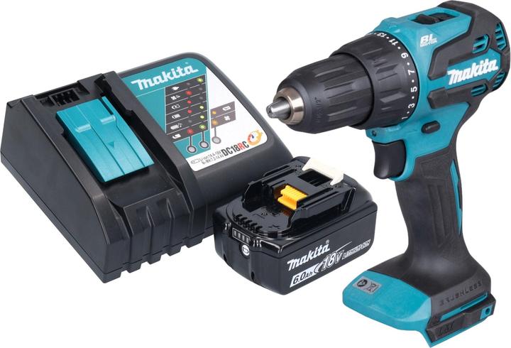 Actual product image Makita DHP 490 RG1 Akku Schlagbohrschrauber 18 V 65 Nm Brushless + 1x Akku 6,0 Ah + Ladegerät (Without external power source)