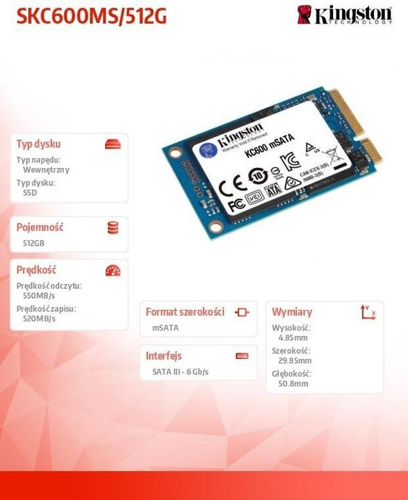 Immagine prodotto Kingston KC600 (512 GB, mSATA)