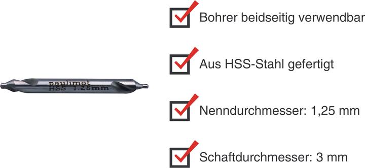 Energie-Label Paulimot Zentrierbohrer 1,25 mm HSS (1,25 Millimeter)