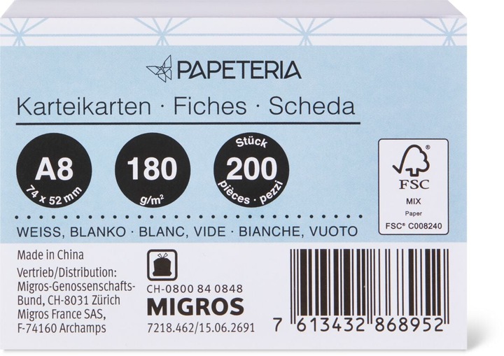 Actual product image Papeteria Index cards (A8, 180 g/m², 200 x)