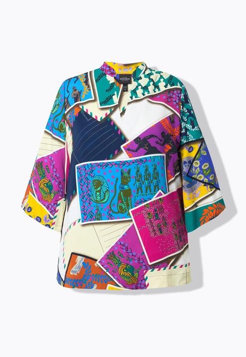 Actual product image Ulla Popken Postcard Print 3/4 Sleeve Blouse (54)