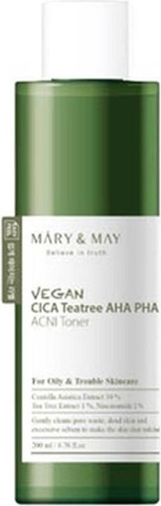 Actual product image Mary&May Vegan CICA Tea Tree AHA PHA Toner Soothing & Calming 200ml (Facial cleansing wipes, 200 ml)
