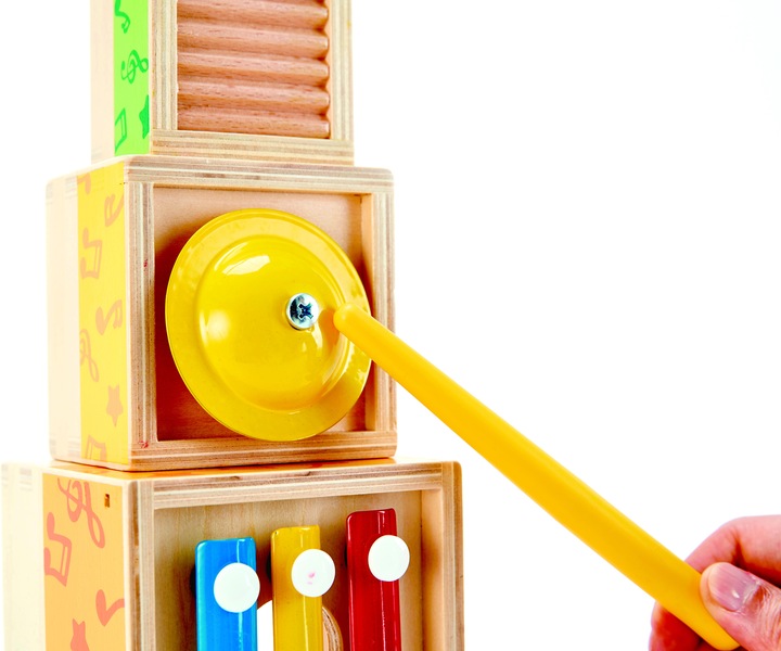 Actual product image Hape Music Stacking Cube (English, French, Italian, German, Spanish)