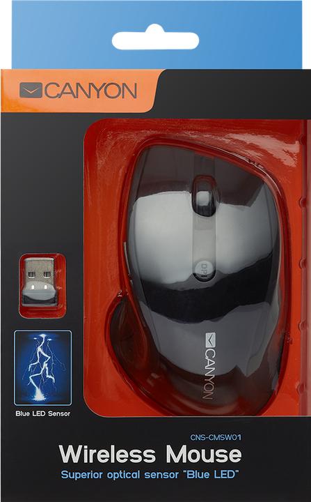 Immagine prodotto Canyon Mouse senza fili MW-01, sensore LED blu, 6 pulsanti, 2,4 GHz, nero (Senza fili)
