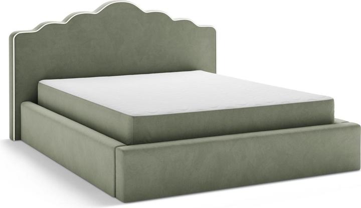 Actual product image Micadoni Velvet Storage Bed With Headboard, "Dream", Ivory and Green, 222x220x122 Made in Europe (180 x 200 cm)