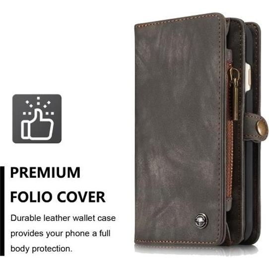 Caseme Leder Portemonnaie mit Plastik Hülle (Apple iPhone 7 Plus, Apple iPhone 8 Plus), Smartphone Hülle, Schwarz