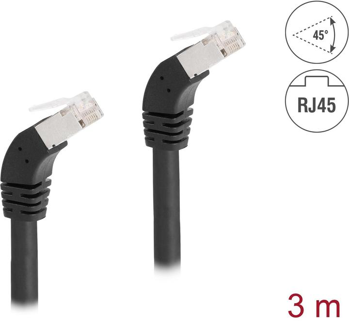 Produktbild Delock Patchkabel 45° unten gewinkelt Cat 6A, S/FTP, 3 m, Schwarz (S/FTP, CAT6a, 3 m)