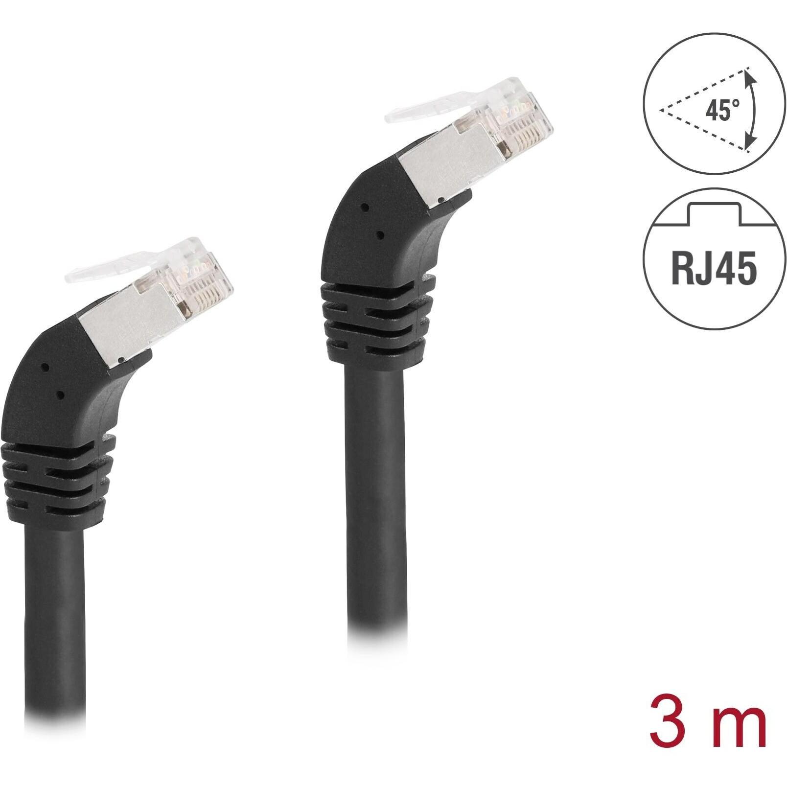 Thumbnail - Delock Patchkabel 45° unten gewinkelt Cat 6A, S/FTP, 3 m, Schwarz (S/FTP, CAT6a, 3 m), Netzwerkkabel
