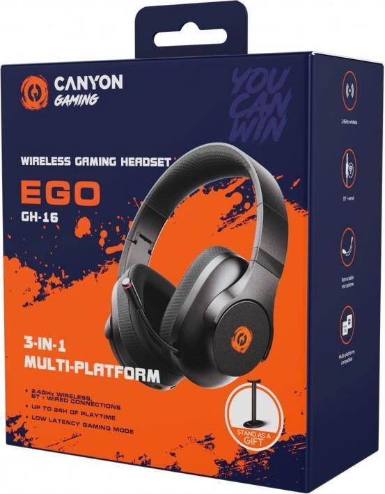Actual product image Canyon Headphone with microphone headset EGO GH-16 3in1 2.4Ghz+BT Black (Wireless)