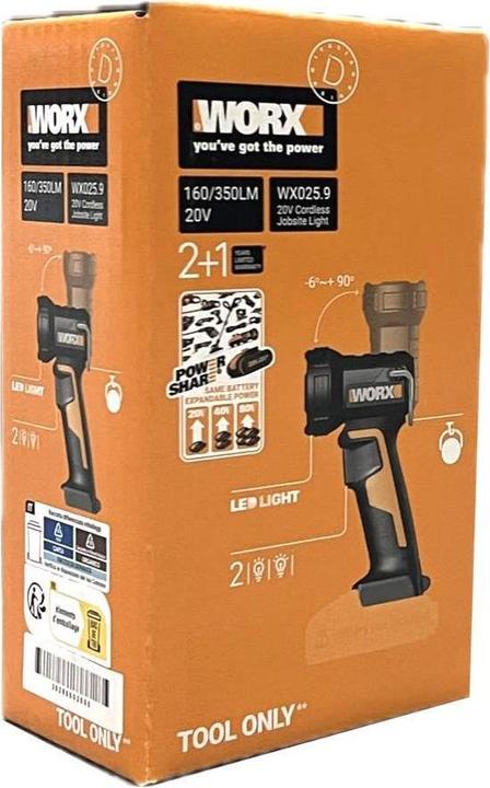 Produktbild Worx WX025.9 20 V Akku LED-Taschenlampe (19.20 cm, 350 lm)