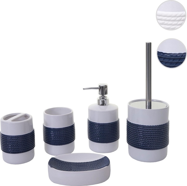 Produktbild Swisshandel24 5-teiliges Badset, WC-Garnitur Badezimmerset Badaccessoires, Keramik - blau/weiss