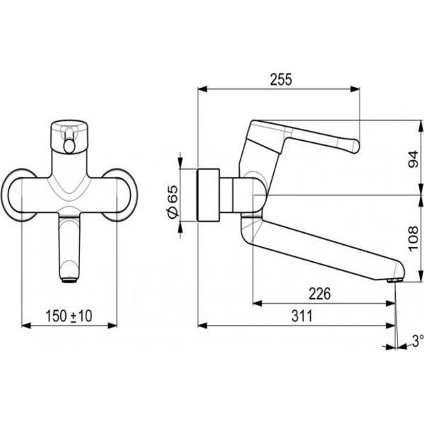 Thumbnail - Hansa, Badarmatur, HANSAMEDIPRO protec Waschtischarmatur, Ausladung 311 mm, Bedienungshebel lang, chrom