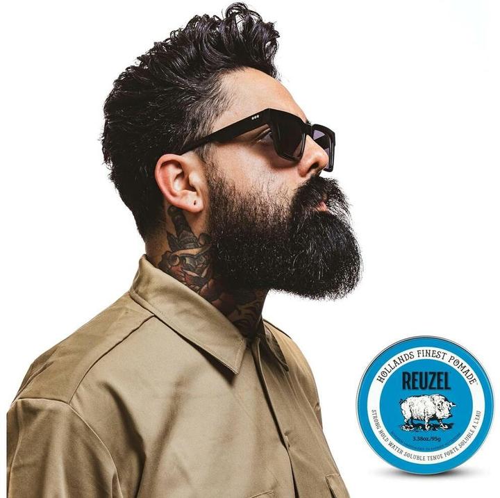 Actual product image Reuzel Blue Strong Hold Pomade for High Shine Look (Hair gel, Hair pomade, Hair wax, 95 ml)