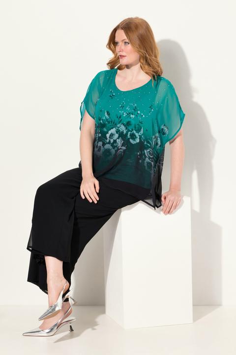 Produktbild Ulla Popken Blusenshirt, oversized, Chiffon mit Blüte, Jersey (54)