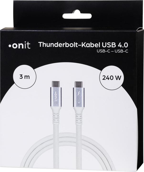 Produktbild Onit Thunderbolt 4-Kabel USB C - USB C 3 m, Weiss (3 m, USB 4.0, 240 W)
