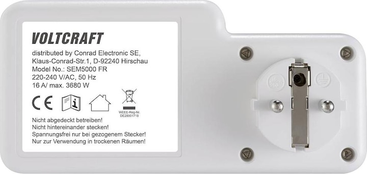 Productafbeelding Voltcraft SEM5000 FR Energiekostenmeter Kostenprognose, alarmfunctie, instelbaar elektriciteitstarief