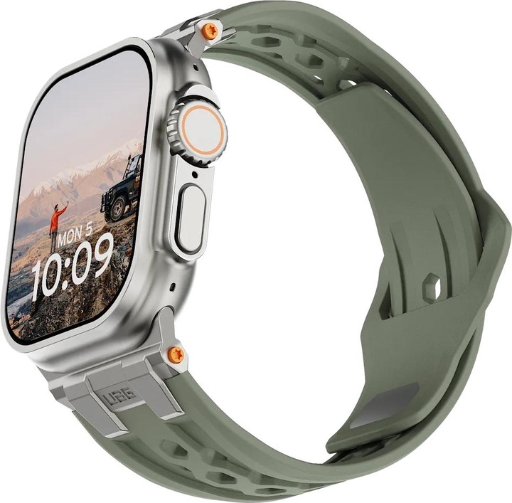 Actual product image UAG Urban Armor Gear Monarch Strap| Apple Watch Ultra/42/44/45/46mm| olive/titanium| (194158117236) (Fluoroelastomer, Rubber, Apple Watch Ultra)