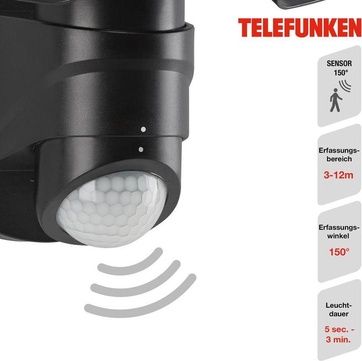 Actual product image Telefunken LED sensor floodlight IP44 2x10W 1000 lm 4000 K neutral white H 160 mm black (1000 lm, IP44)