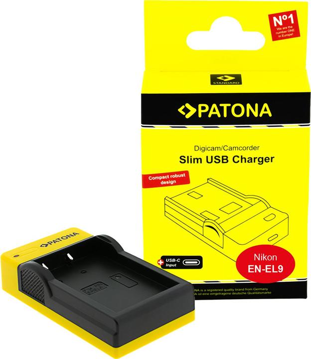 Immagine prodotto Patona Caricatore USB sottile con ingresso USB-C per Nikon EN-EL9 D40 D40x D5000 D60 (Caricabatterie per fotocamere)