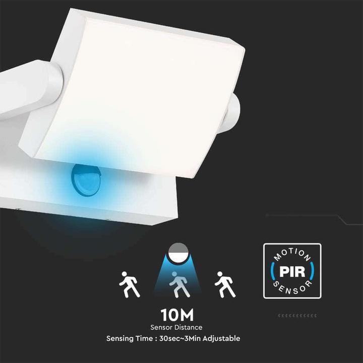 Produktbild V-TAC VT11020120W 20W LED Wandlicht Sensor Weiss Body 4000K IP65 (2520 lm, IP65)