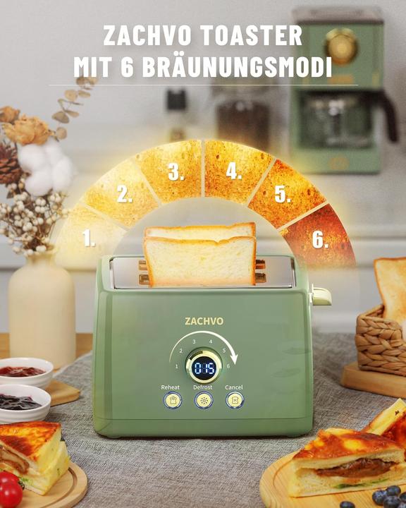 Produktbild Zachvo 2 Scheiben Toaster mit Brötchenaufsatz und LED-Display