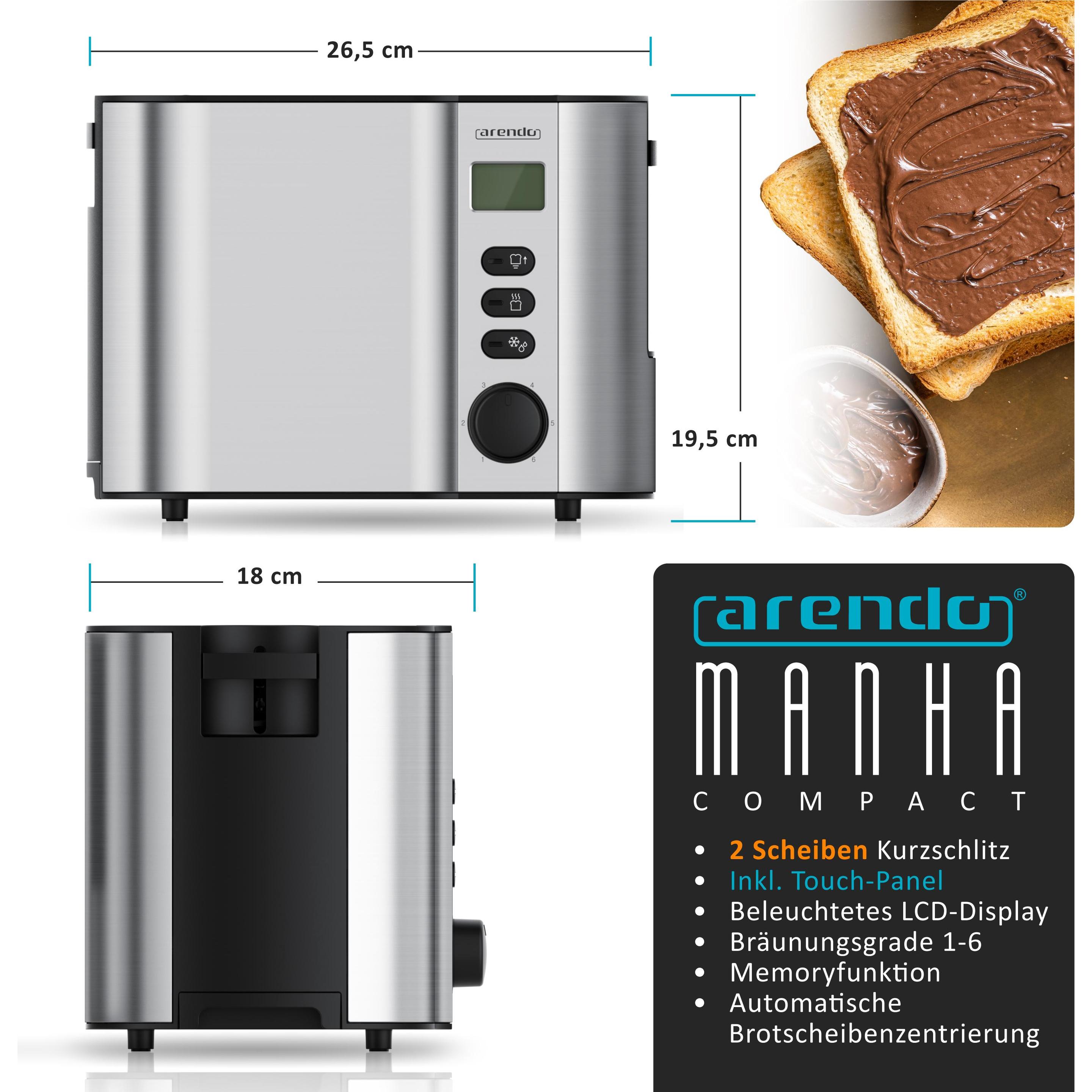 Thumbnail - Arendo Toaster Edelstahl 2 Scheiben Kurzschlitz, Display mit Restzeitanzeige, Doppelwand, Brötchenaufsatz, Toaster, Silb...