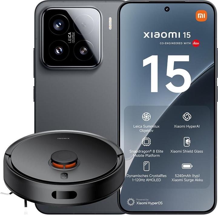 Xiaomi 15 + Robot Vacuum S20 Launch Bundle (512 GB, Black, 6.36", Dual SIM, 5G)