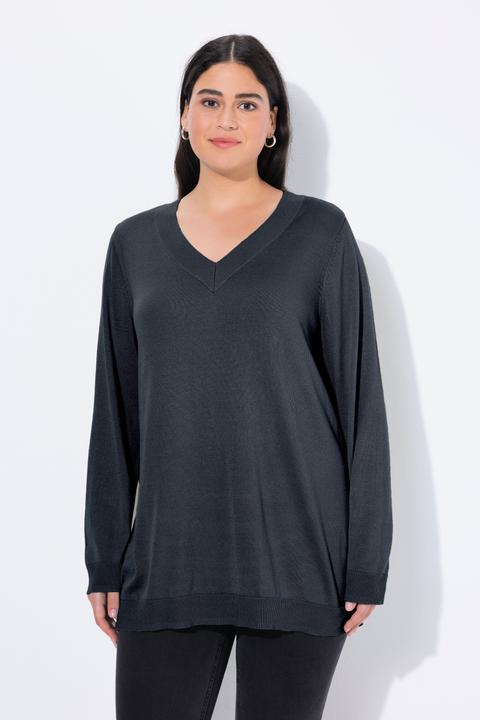 Produktbild Ulla Popken Pullover, V-Ausschnitt, Langarm, weicher Feinstrick (58)
