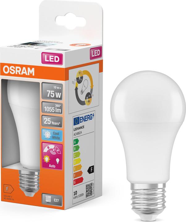 Produktbild Osram LED DAYLIGHT SENSOR CLASSIC A 10W 840 Frosted E27 (E27, 10 W, 1055 lm, 4 x, A)