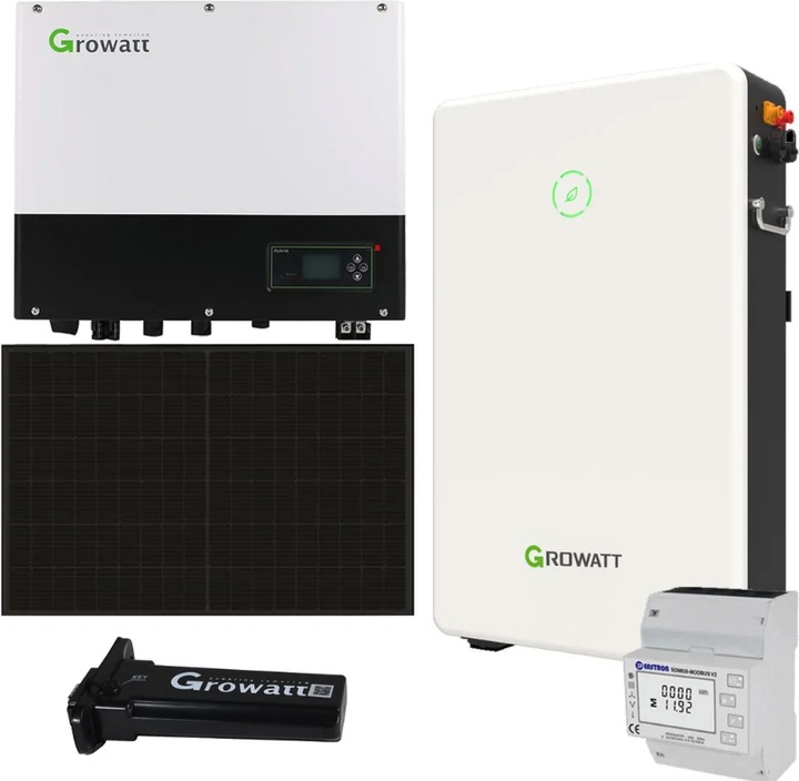 Image du produit Growatt Système solaire 3 kWp avec batterie de stockage 6,5 kWh - Kit complet - Pour tous types de toits (3480 W)