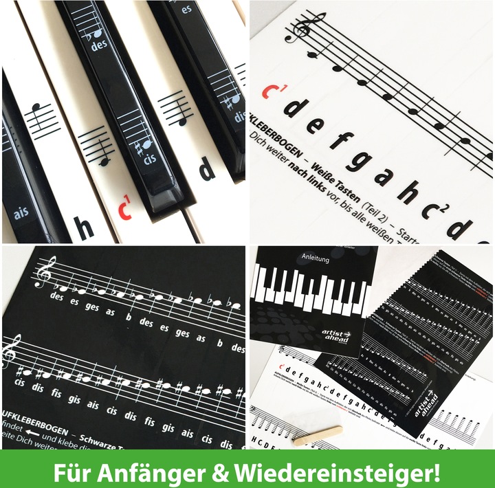 Actual product image Noten Aufkleber für Klavier & Keyboard (German, artist ahead, 2023)