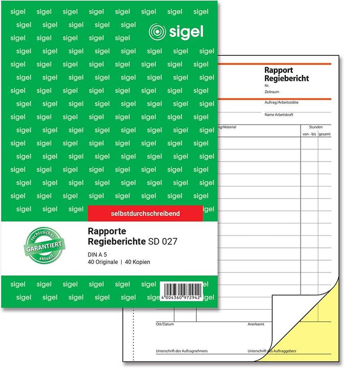 Produktbild Sigel RAPPORT/REGIEBERICHT,A5,2X40BL (80x)