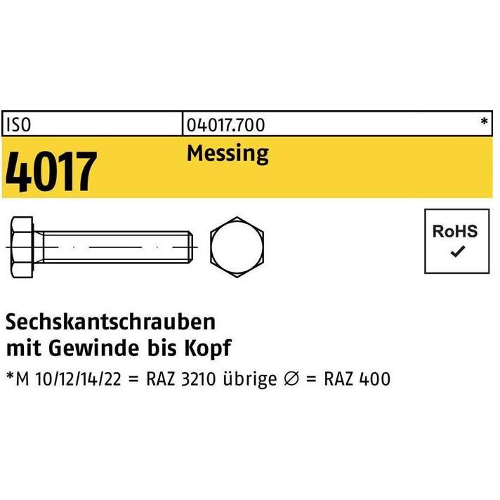 Bufab, Schrauben, Sechskantschraube ISO 4017 VG M 4 x 30 Messing (100 Schrauben pro Stück)