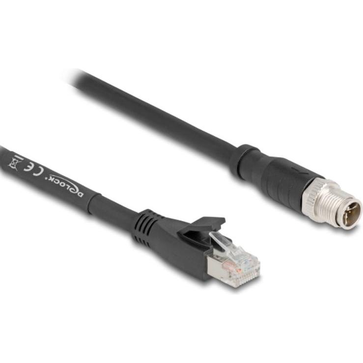 Delock M12 Kabel X-kodiert 8 Pin Stecker zu RJ45 Stecker Cat (S/FTP, CAT5e, 3 m), Netzwerkkabel