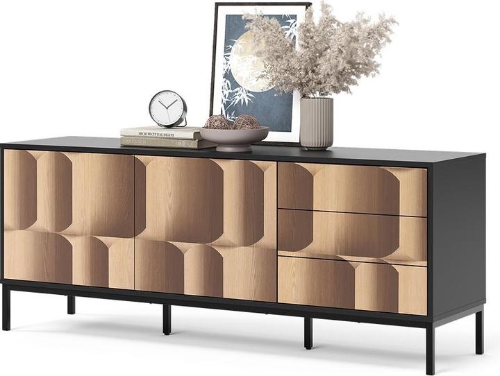 Actual product image Vicco Sideboard Eliza, Black/oak, 150 x 60 cm with 3 drawers (150 x 60 x 40 cm)