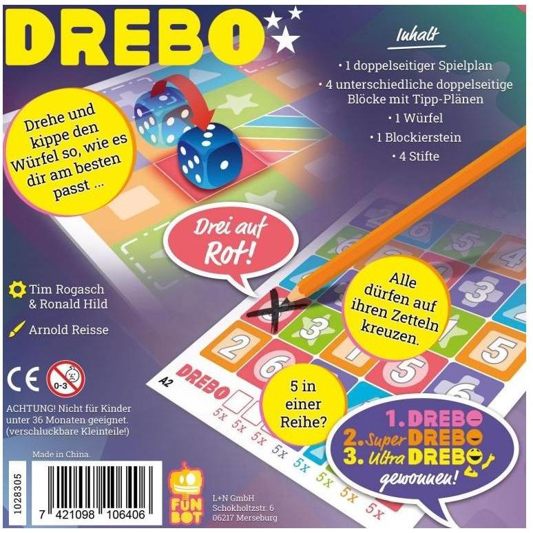 Thumbnail - Funbot FUND0005 - Drebo, Würfelspiel, für 2-4 Spieler, ab 7 Jahren (DE-Ausgabe) (Deutsch)
