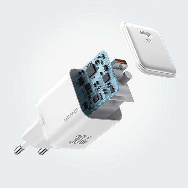 Actual product image Usams Ład. siec. 1xUSB-C PD30W 3A (only head) PD3.0 Fast Charging biały/white X-ron Series CC186TC02 (30 W, 1 portion)