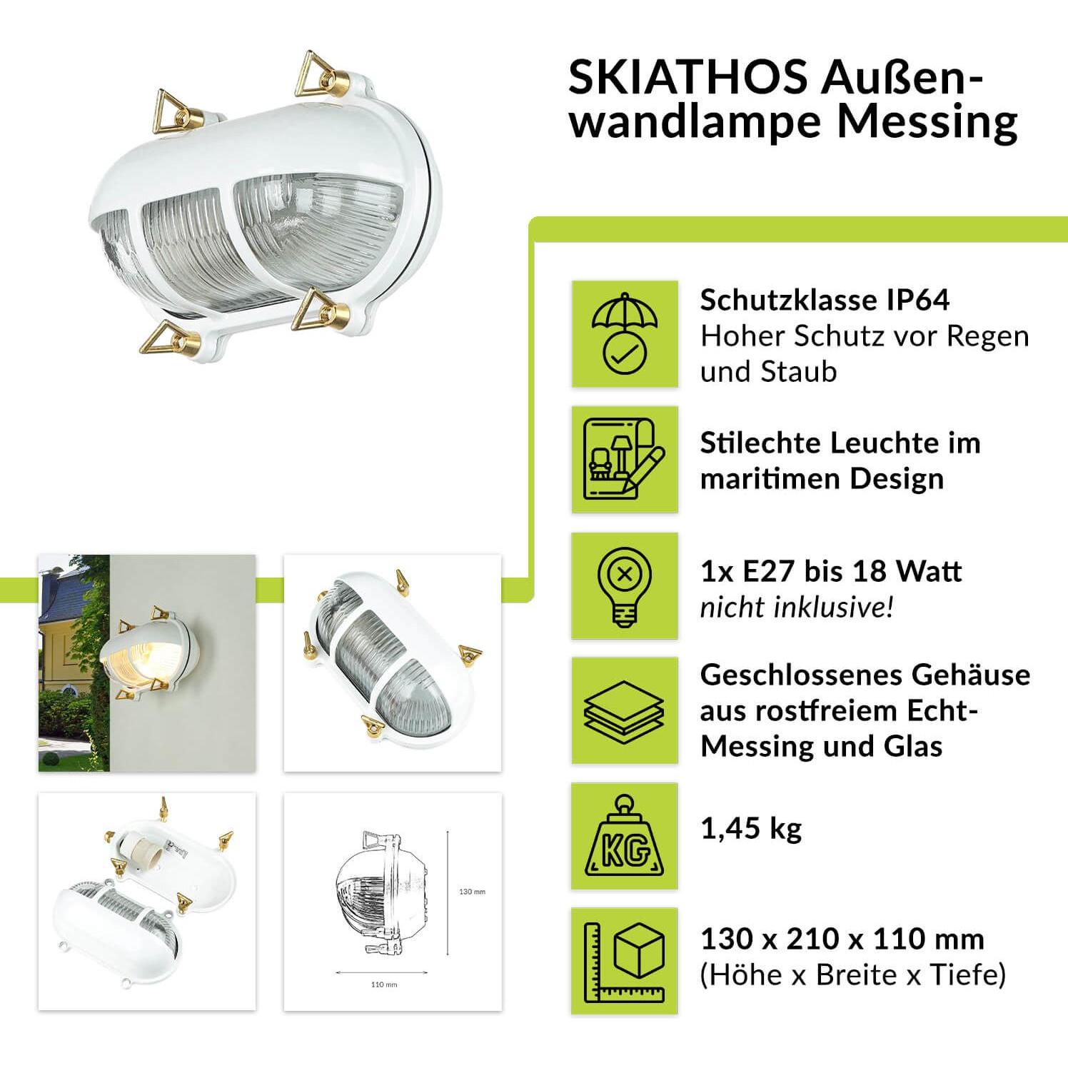 Thumbnail - Licht-Erlebnisse, Gartenbeleuchtung, Wandlampe Skiathos Messing (E27, IP64)