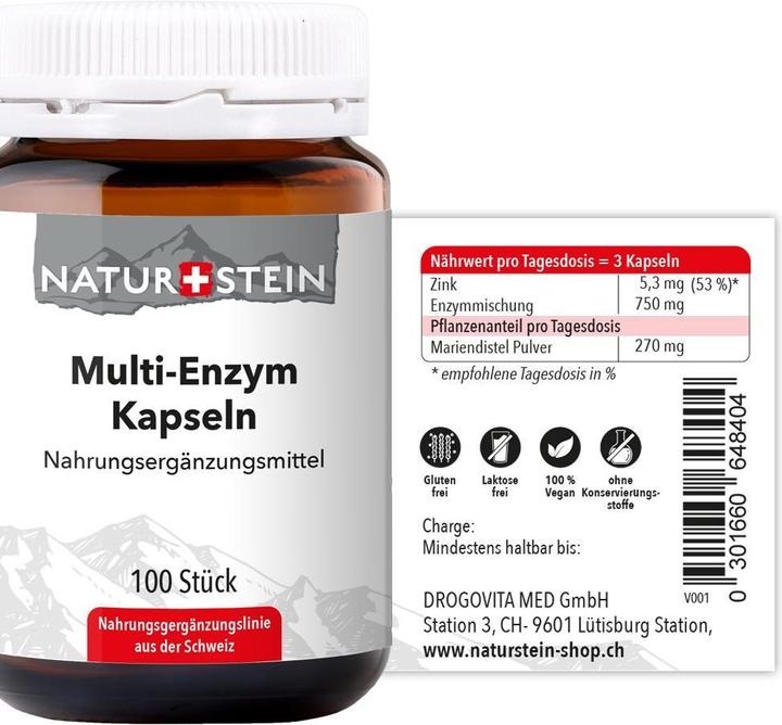 Nutritional values and ingredients Naturstein Multi Enzyme Capsules (100 Piece, Capsules, 155 g)