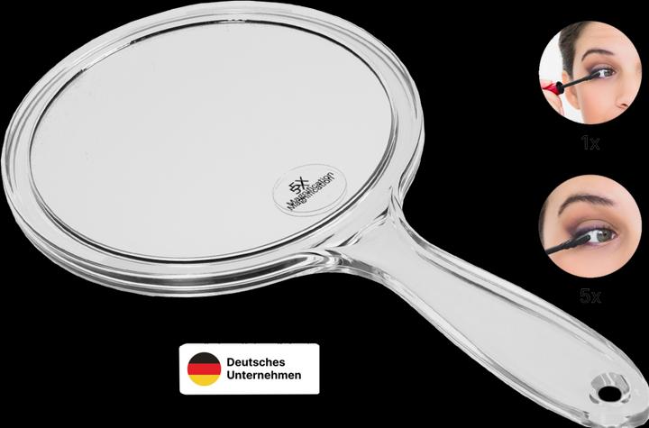 Actual product image Hand mirror with 5x magnification, plastic, Ø 15 cm, length: 27 cm