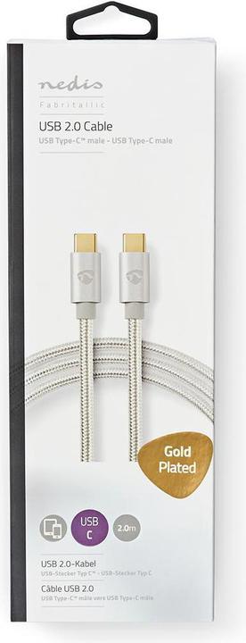 Actual product image Nedis CCTB60700AL20 USB Cable 2 m USB 2.0 USB C Aluminium (2 m, USB 2.0)
