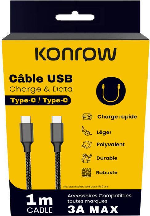 Produktbild Konrow KCATCNPDB1 - USB-Kabel Typ C auf Typ C (1m, Nylon, Schwarz) - Originalverpackung (1 m)