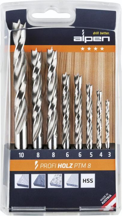 Immagine prodotto Alpen Set di trapani a spirale per legno 8 pezzi (3 mm, 4 mm, 5 mm, 6 mm, 8 mm, 10 mm)