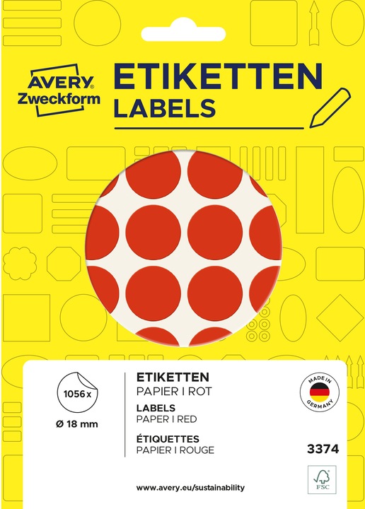 Produktbild Avery Zweckform Markierungspunkte, Durchmesser 18 mm, rot Inhalt: 1056 Etiketten