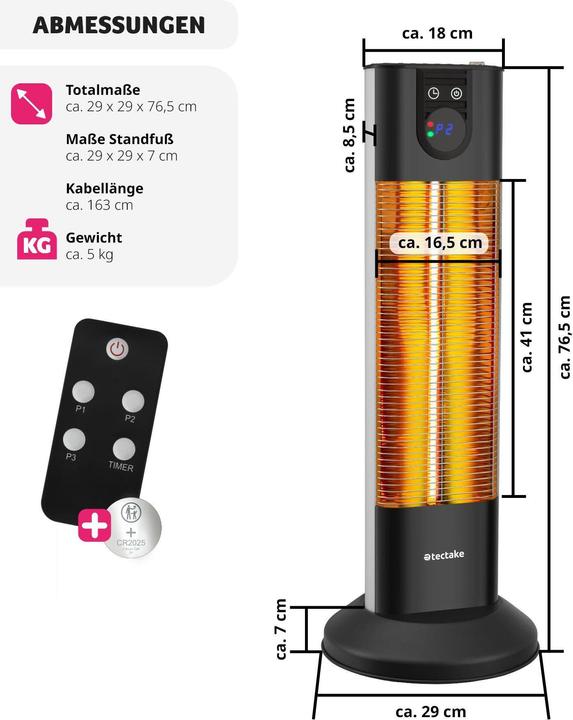 Actual product image tectake Solaris Terra 1500W infrared radiant heater with timer function (1500 W)