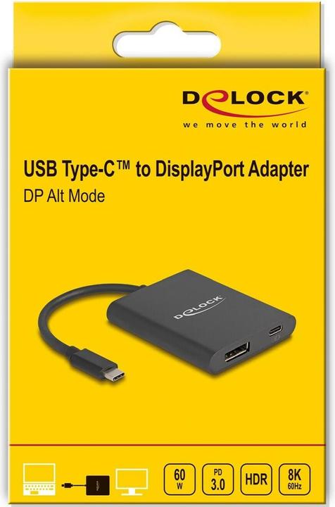 Produktbild Delock USB Type-C™ Adapter zu DisplayPort (DP Alt Mode) 8K mit HDR und Power Delivery 60 W (DP, 13 cm)