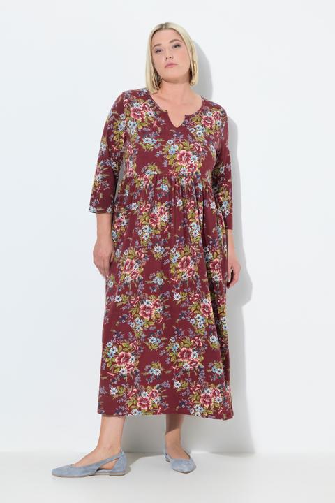 Produktbild Ulla Popken Jersey-Maxikleid, Blüten, A-Linie, Tunika-Ausschnitt, 3/4-Arm (54)