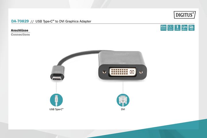 Produktbild Digitus USB Type-C to DVI Grafik-Adapter (USB Typ-C, 10 cm)